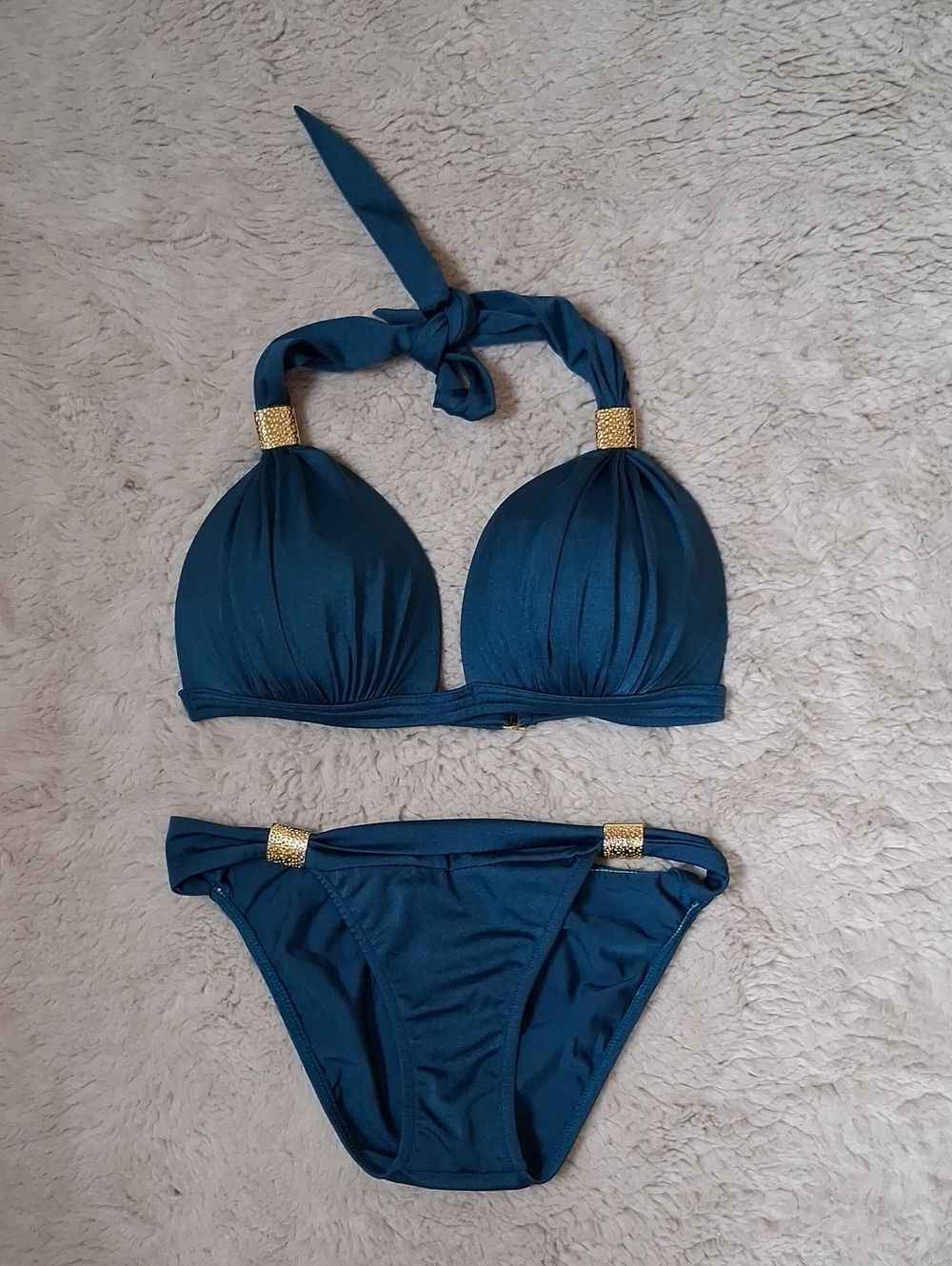 Venus Teal Blue And Gold Goddess Enhancer PushUp Bikini Set Top DD- Bottom Small - Picture 5 of 16